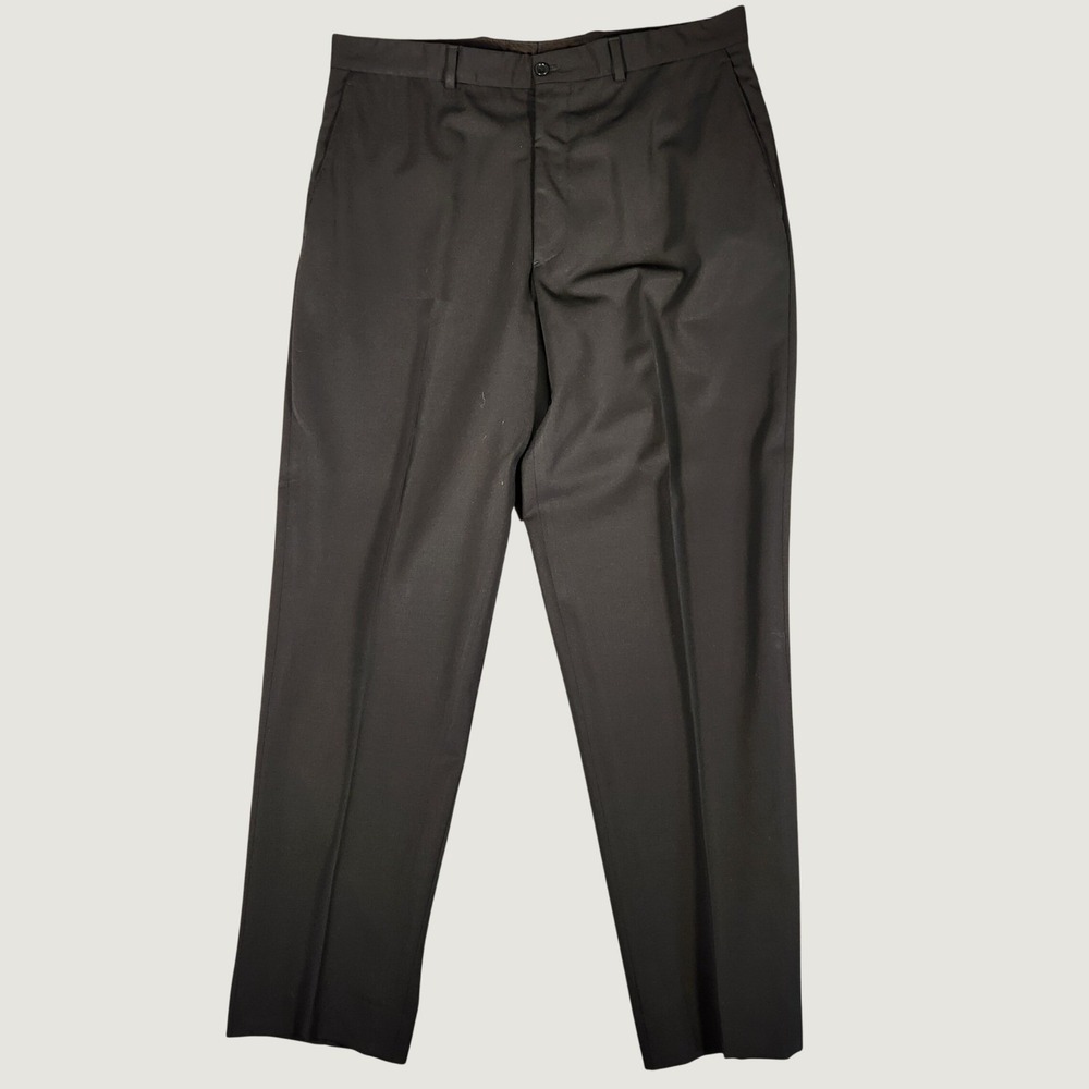Armani Collezioni Dress Pants Mens 36R Flat Front Dark Black Virgin Wool EUC